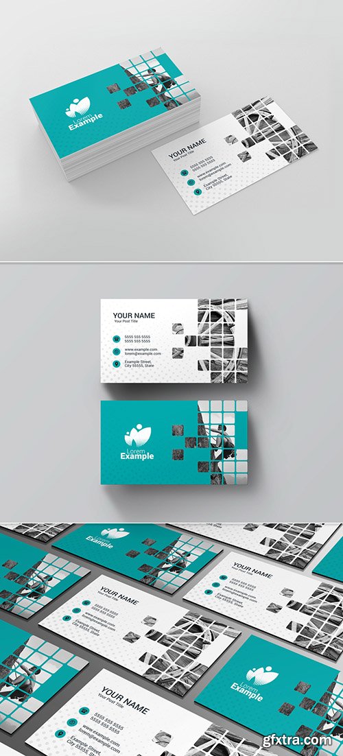 Teal Business Card Layout wih Patterned Photo Placeholder 221205313 Teal Business Card Layout wih Patterned Photo Placeholder 221205313