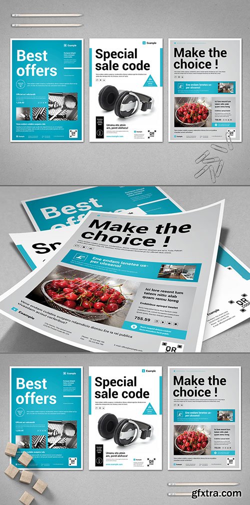 White and Light Gray Product Flyer with Blue Accents 281457658