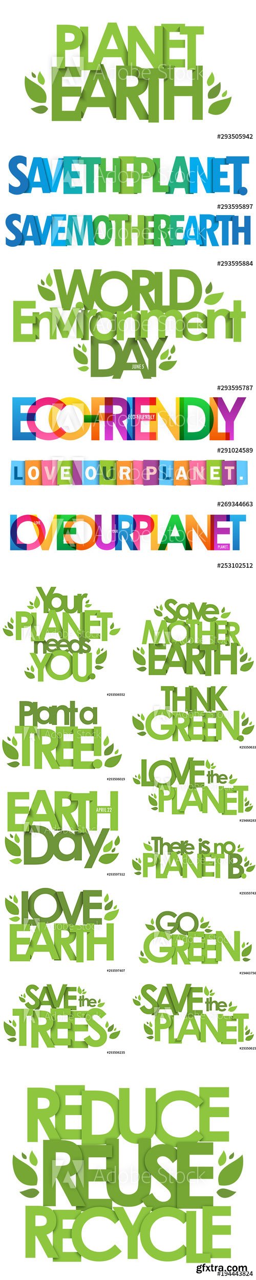 Vector Set - Green and Colorful Rainbow Typography Poster Illustration