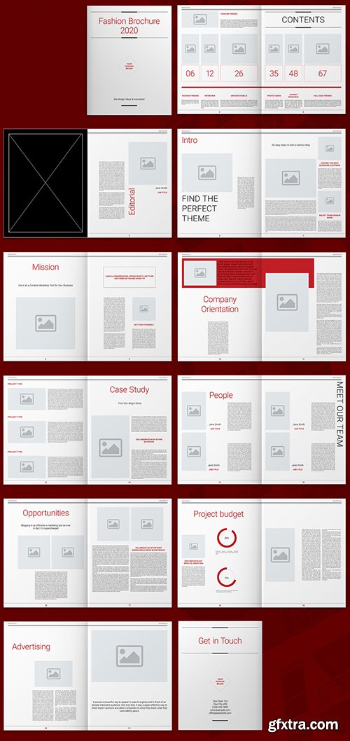 Brochure Layout with Red Accents 293878043