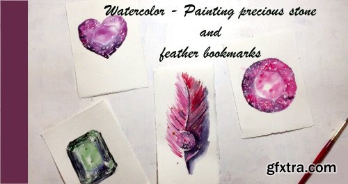 Watercolor - Painting precious stone and feather bookmarks
