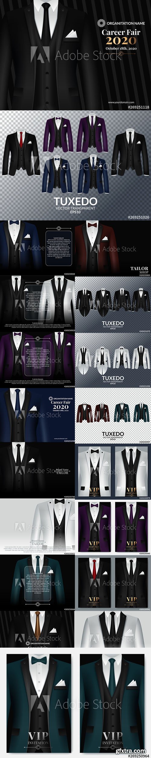 Vector Set - Business Suit Template with Black Tie in Realistic Style 