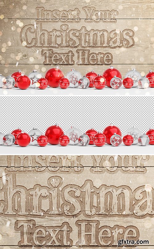 Christmas Wooden Text Effect Mockup with Ornaments 293461305