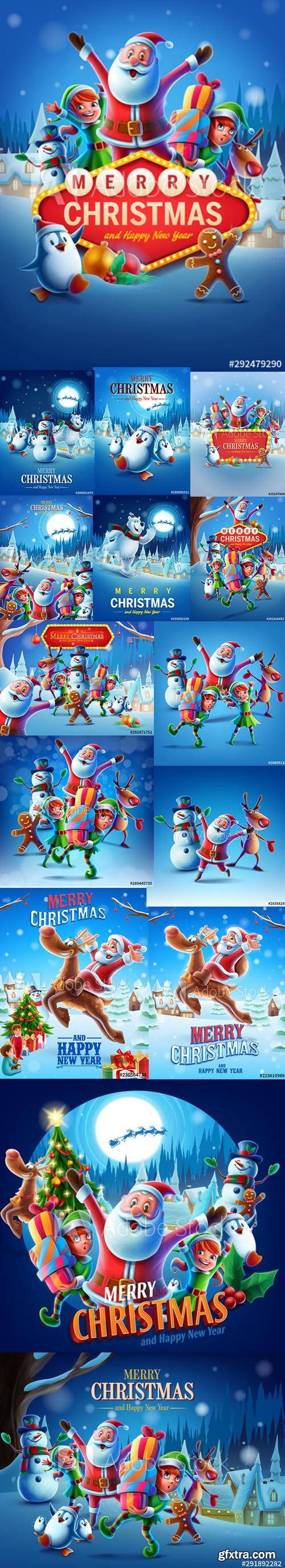 Vector Set - Christmas Illustrations with Santa Claus and Reindeer