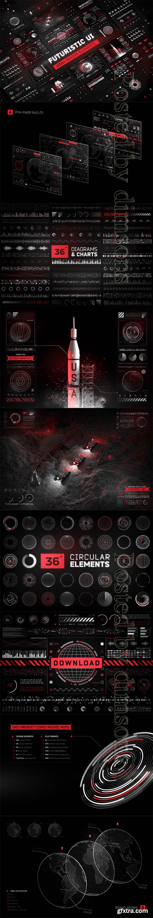 Futuristic UI Kit 200+ design elements Futuristic UI Kit 200+ design elements