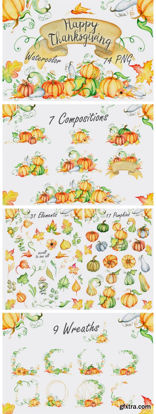 Happy Thanksgiving Pumpkins Watercolor 1782143 » GFxtra
