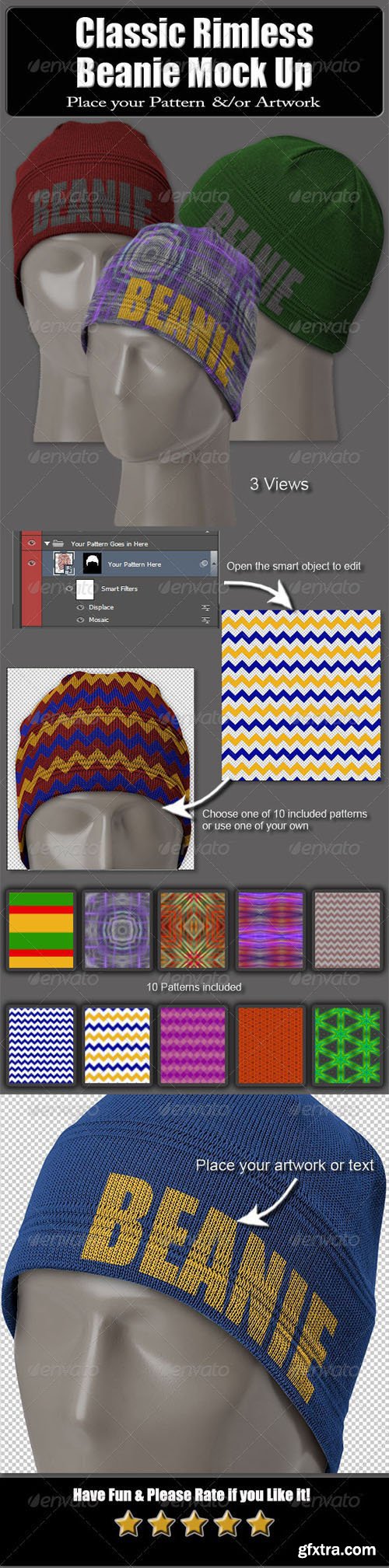 GR - Classic Beanie PSD Mockups + Patterns