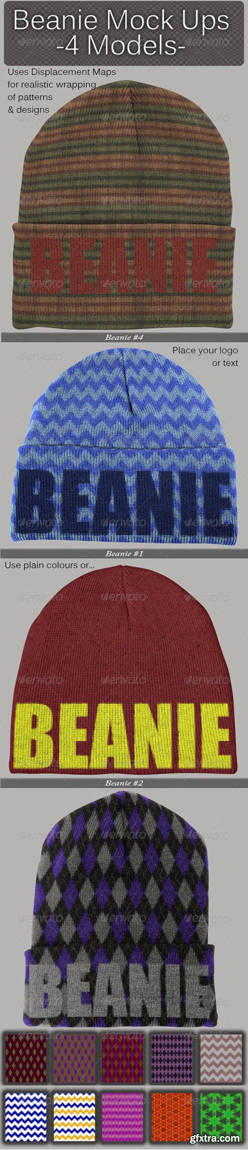 GR - Classic Beanie PSD Mockups + Patterns