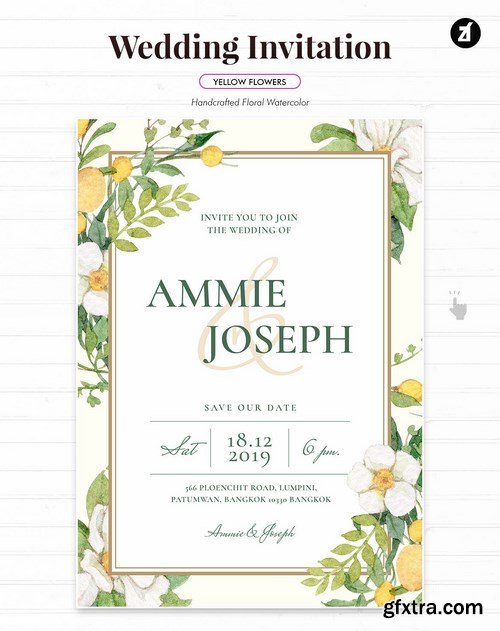 Floral Hand-drawn Watercolor Wedding Invitation