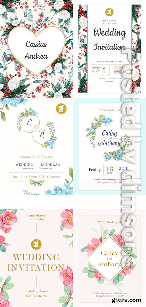 Floral Hand-drawn Watercolor Wedding Invitation
