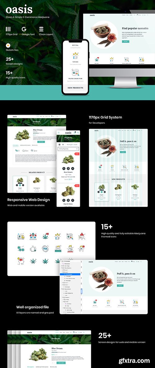 Oasis - Marijuana eCommerce Sketch Template