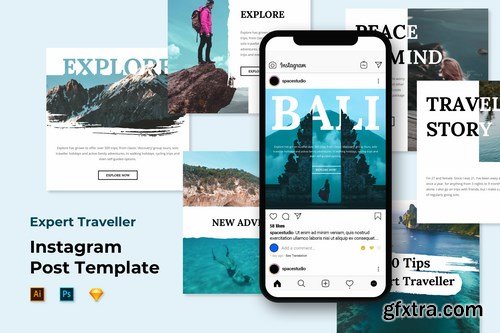 Travel Instagram Post Feed Templates - Brush Style