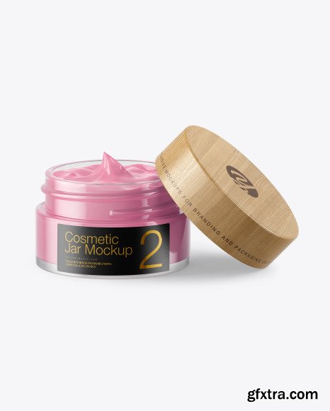 Opened Clear Glass Cosmetic Jar Mockup 50327