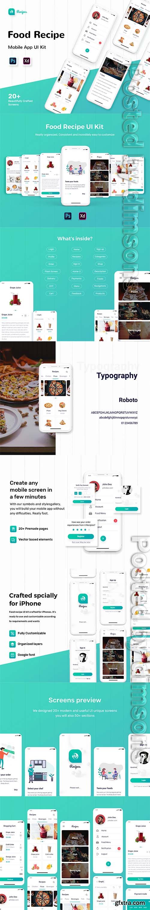 Food Recipe Mobile App UI Kit Food Recipe Mobile App UI Kit