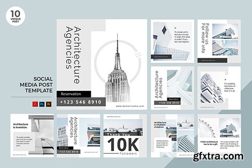 Architecture Agency Social Media Kit PSD & AI Architecture Agency Social Media Kit PSD & AI