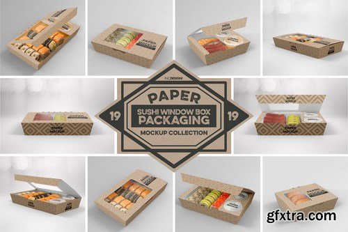 Paper Window Sushi Boxes Packaging Mockup