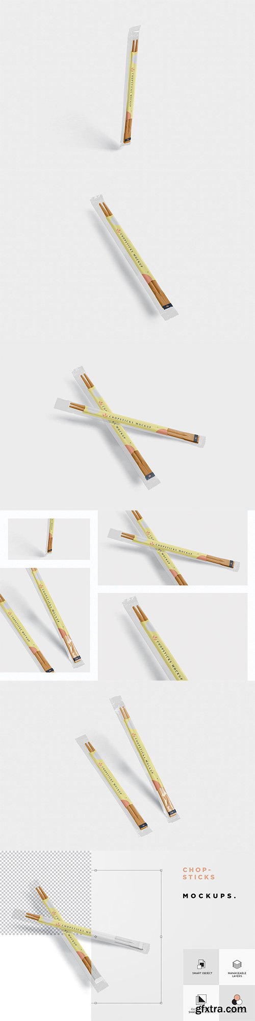 Chopsticks Mockup in Transparent Packaging