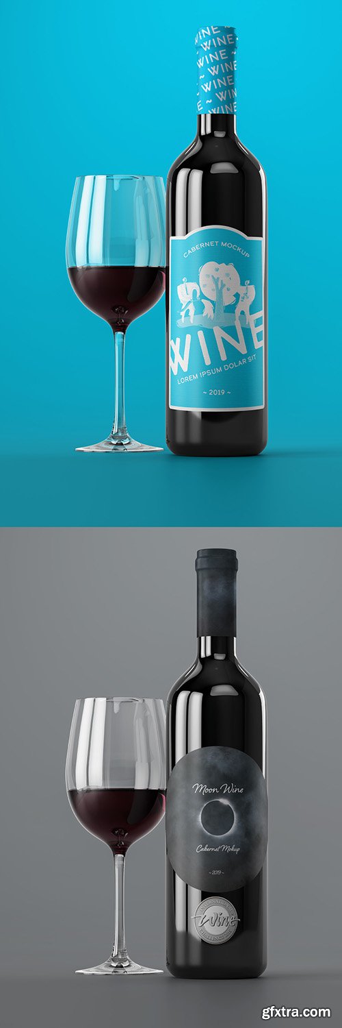 Red Wine Bottle and Glass Mockup 296125811 Red Wine Bottle and Glass Mockup 296125811