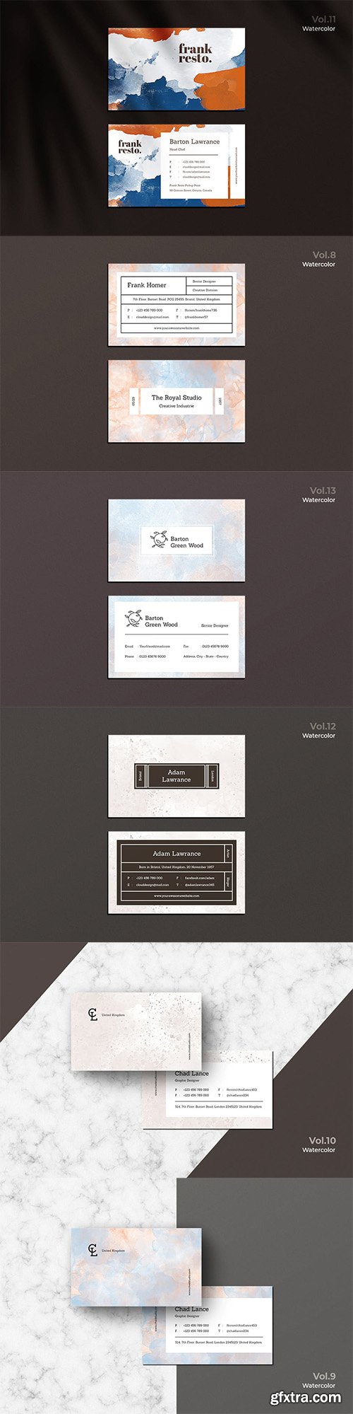 6 Business Cards Watercolor Vol-8-13