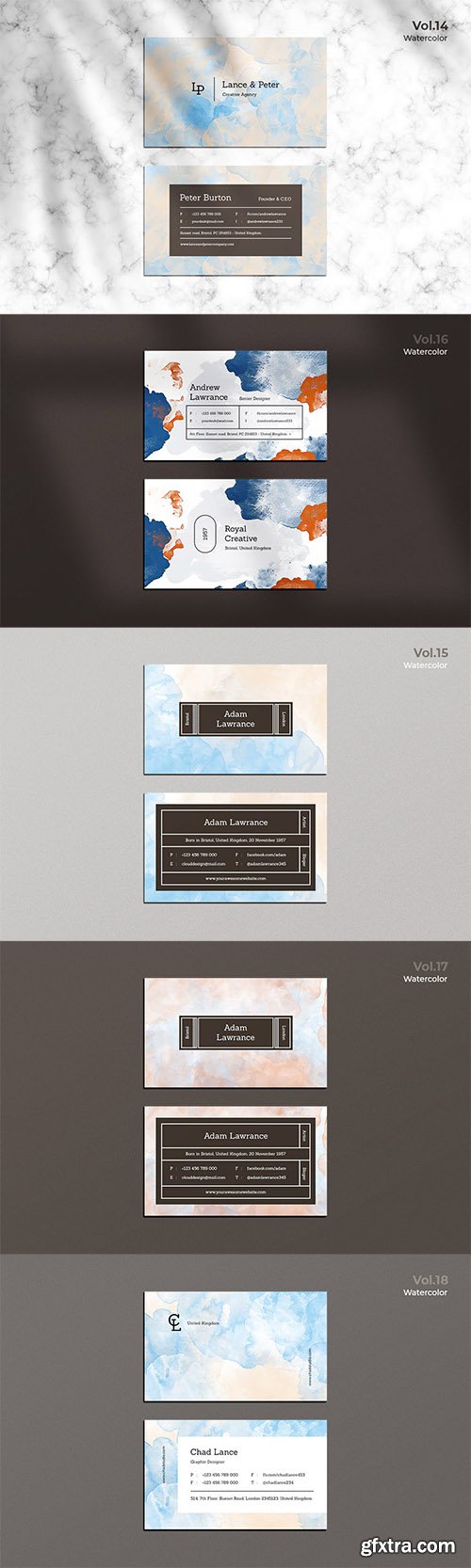 5 Business Cards Watercolor Vol-14-18 5 Business Cards Watercolor Vol-14-18