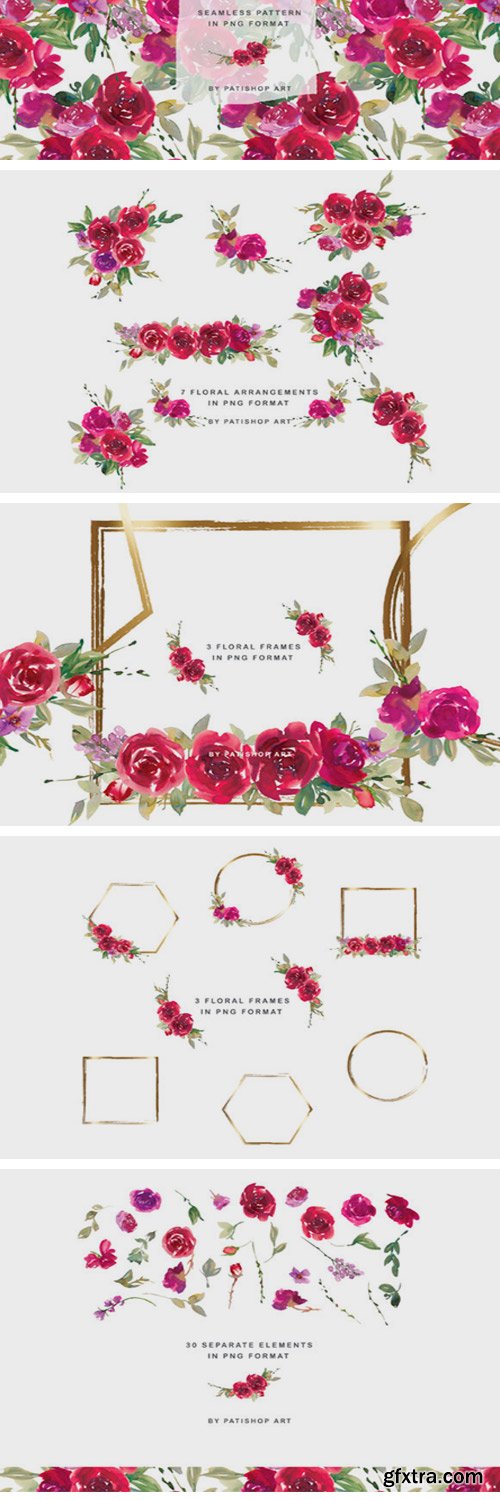 Red Watercolor Rose Clipart Set 1955319