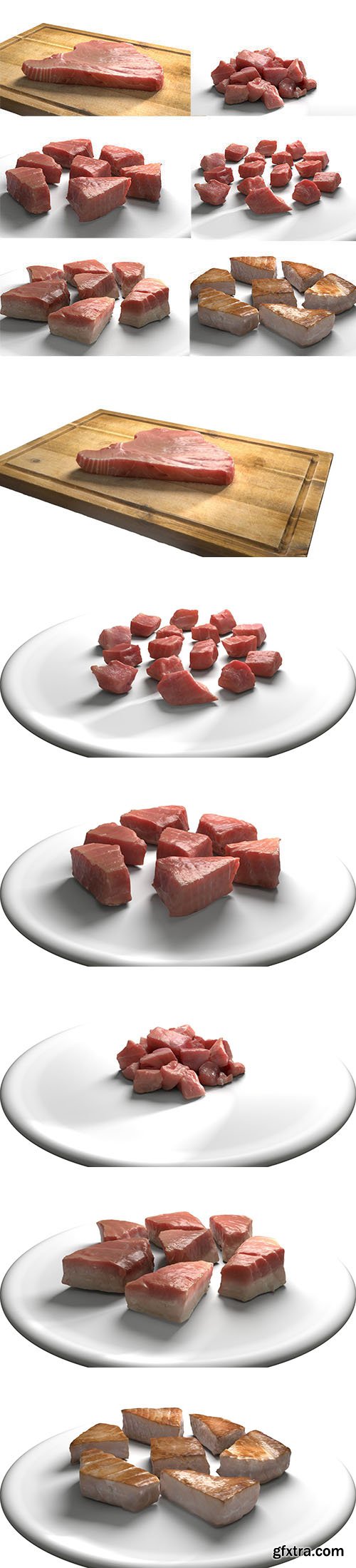 Cgtrader - Tuna Meat Pack - Steak Raw Cooked Chopped Low-poly 3D model