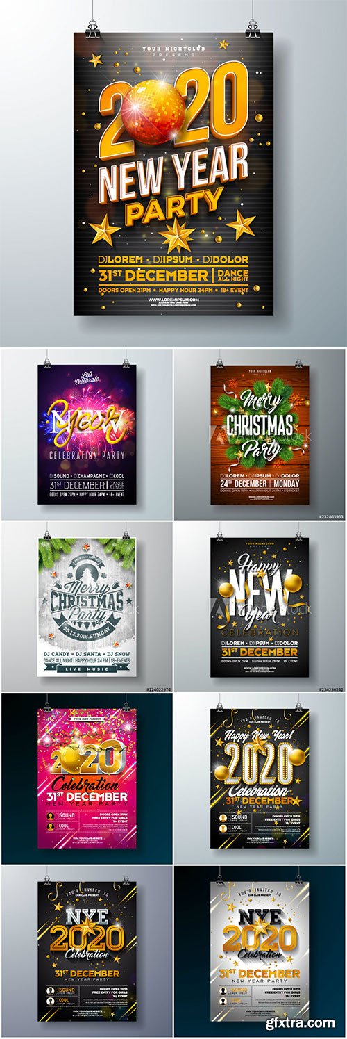 New Year Party Celebration Poster Template Design with 3d 2020 