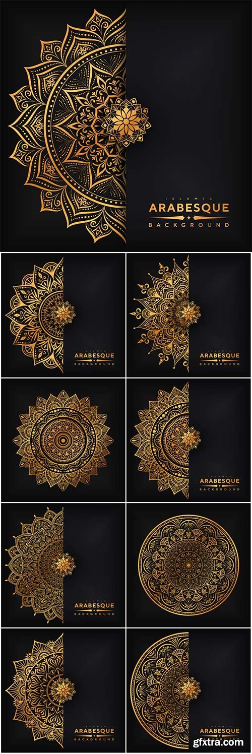 Ornamental mandala design background in gold color