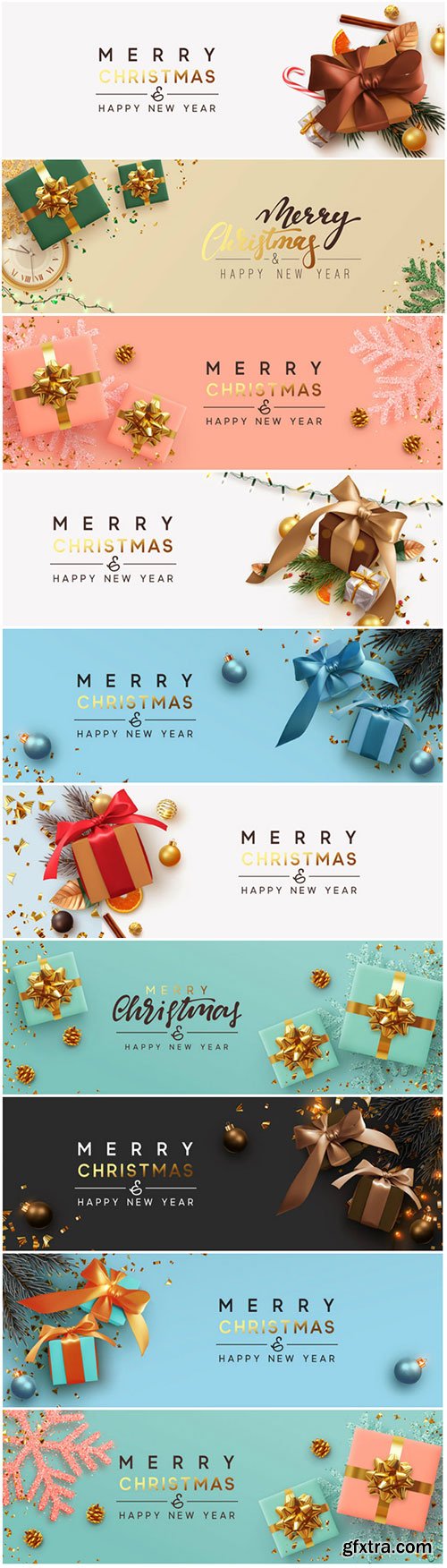 Merry Christmas and Happy New Year, background with realistic festive 