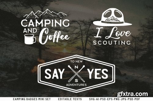 Retro Camp T-Shirt Design Set Logo Adventure Quote