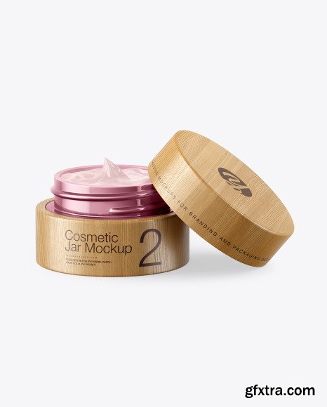 Opened Metallic Cosmetic Jar in Wooden Shell Mockup 50705