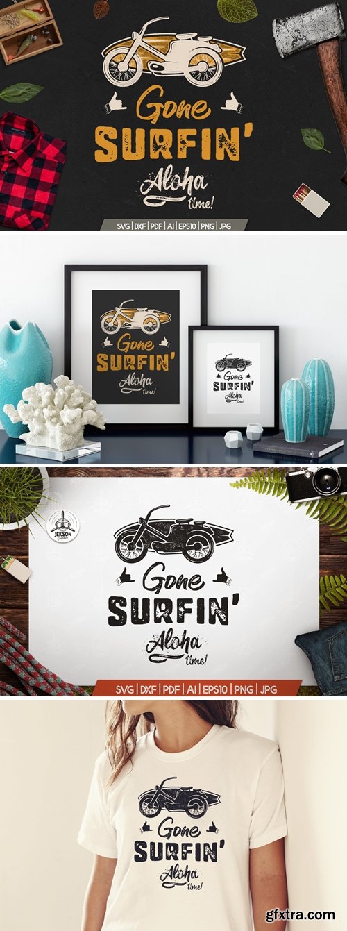 Surfing Retro Graphics Prints TShirt, Summer Badge
