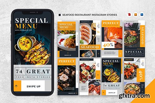 Seafood Restaurant Instagram Stories AI and PSD