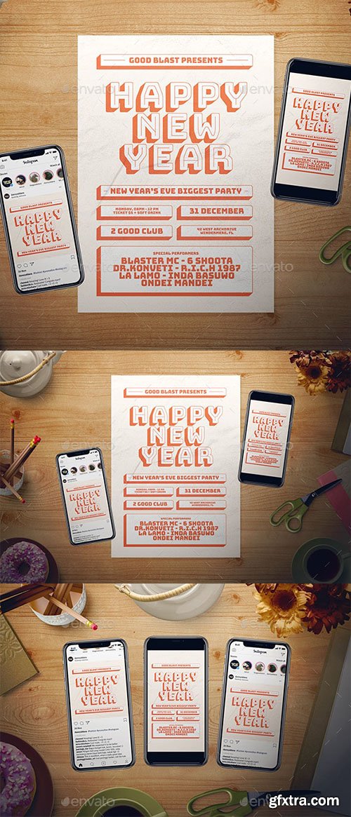 Retro New Year Flyer Set 23061497
