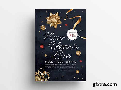 New Years Eve Flyer Layout with Gold Ribbons 299565870