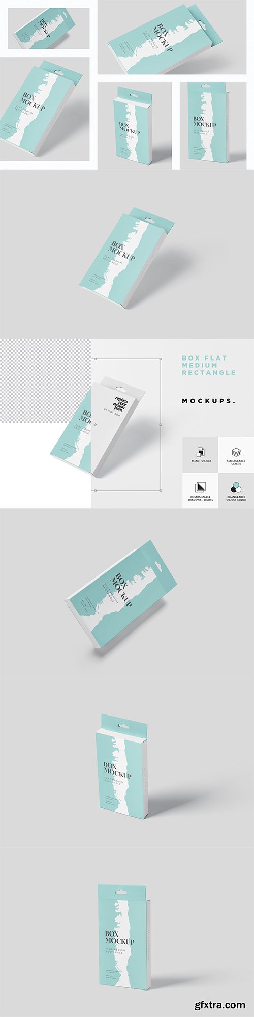 Box Mockup Set - Flat Medium Rectangle with Hanger