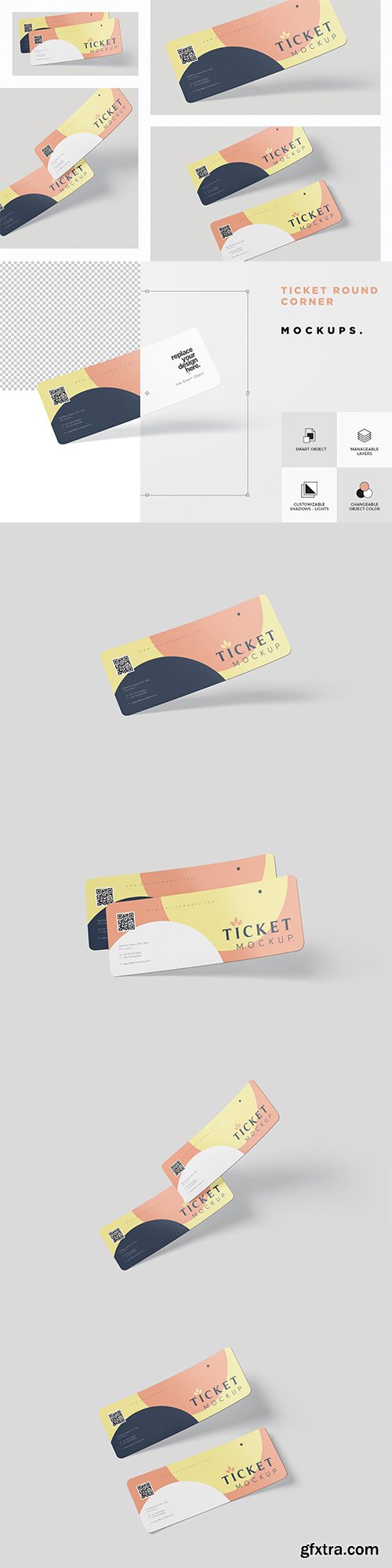 Ticket Round Corner Mockup Set Ticket Round Corner Mockup Set