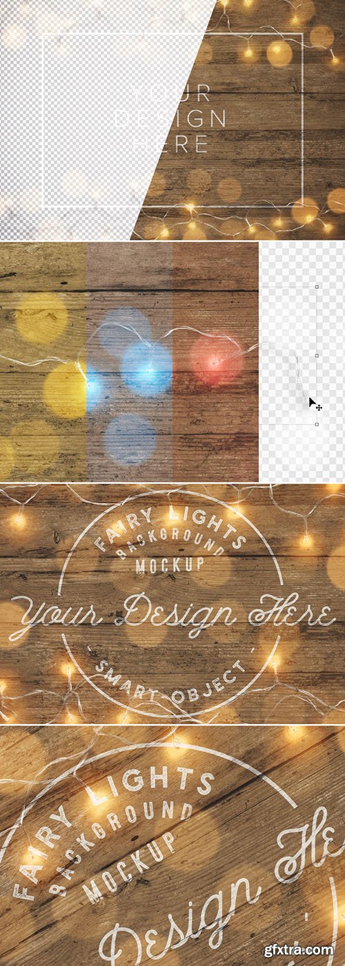 Fairy Lights with Wooden Background Scene Creator Mockup 299796140