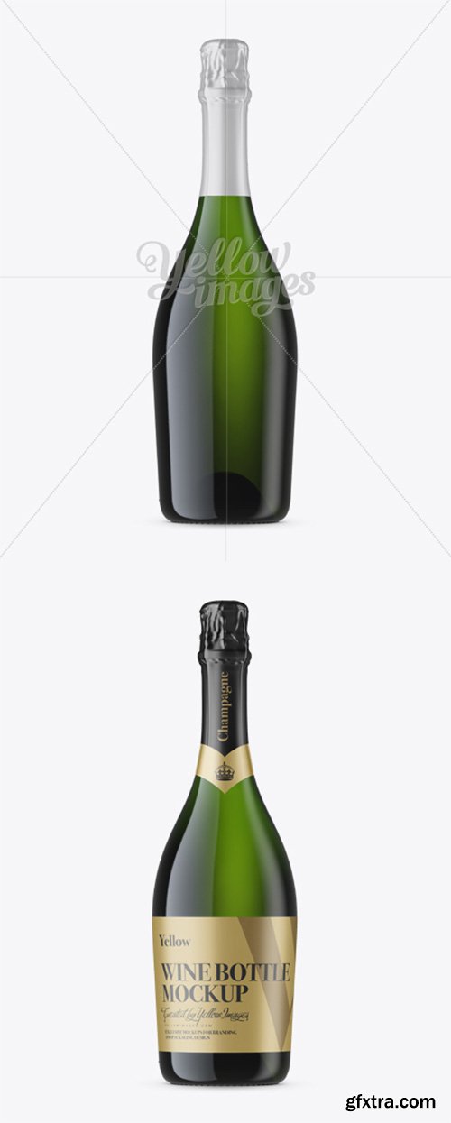 Green Glass Champagne Bottle Mockup - Front View 12221