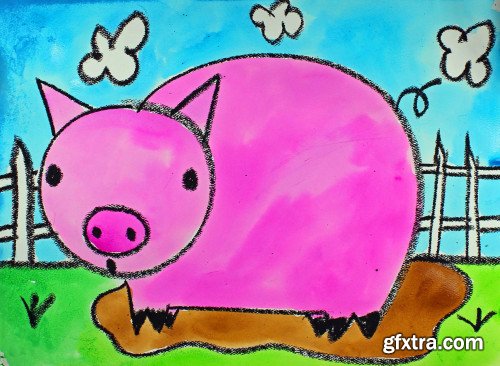 Drawing and Painting for Kids: Draw and Watercolor Paint a Cute Pig