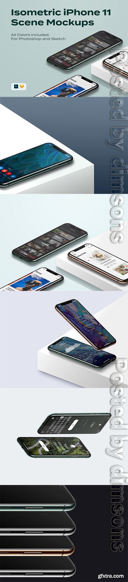 Isometric iPhone 11 pro scene mockup Isometric iPhone 11 pro scene mockup