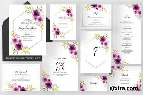 Burgundy Wedding Invitation Suite