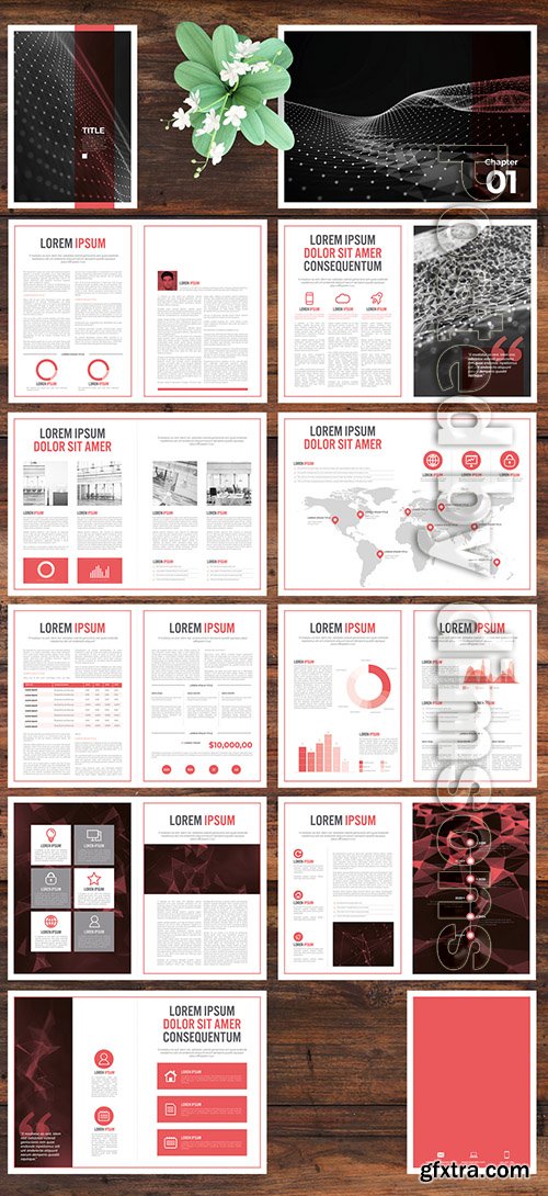 Business Report Layout with Red Accents 302537901
