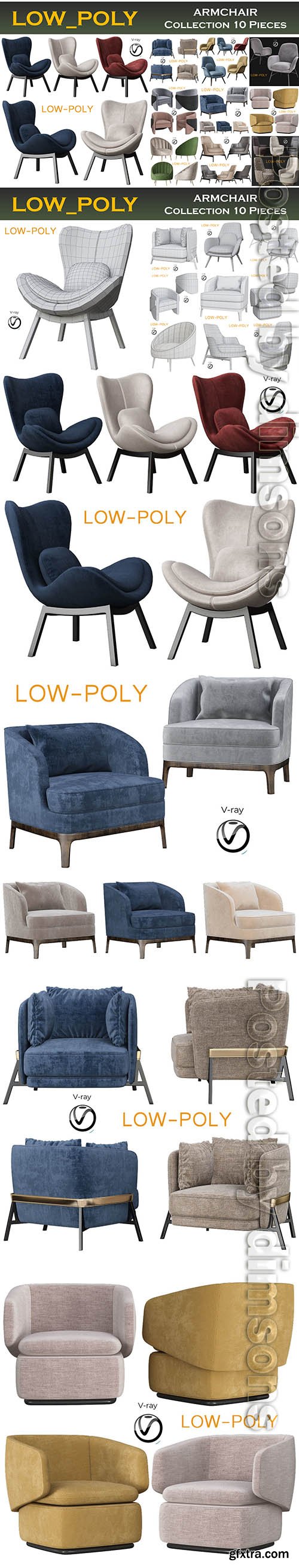 Cgtrader - ARMCHAIR Collection 10 Pieces 3d model Low-poly 3D model