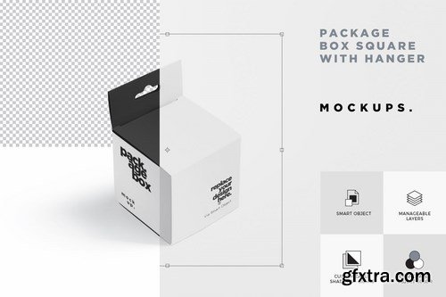 Package Box Mockup Set - Square With Hanger