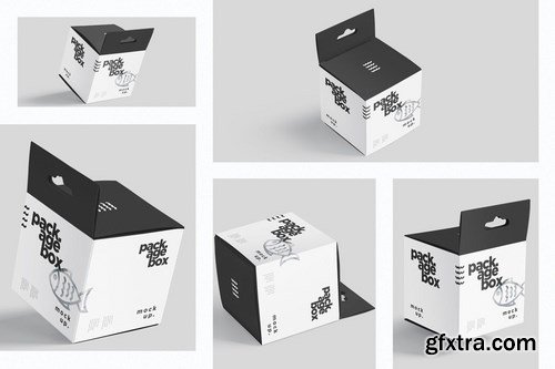 Package Box Mockup Set - Square With Hanger