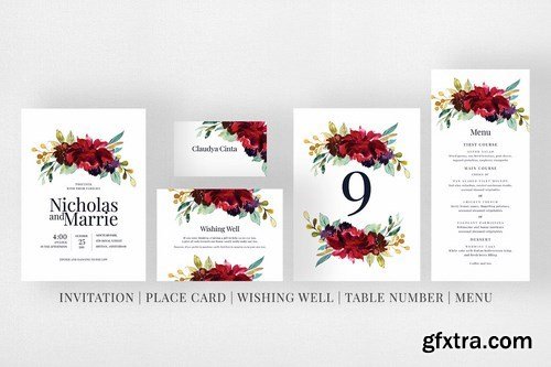 Burgundy Wedding Invitation Suite