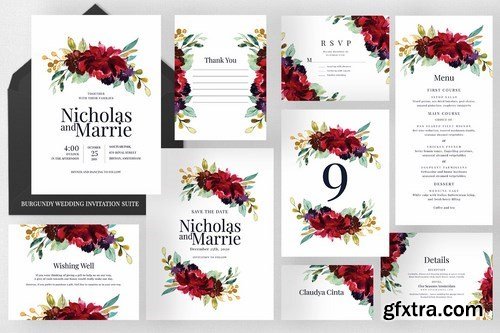 Burgundy Wedding Invitation Suite
