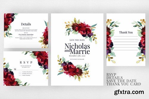 Burgundy Wedding Invitation Suite