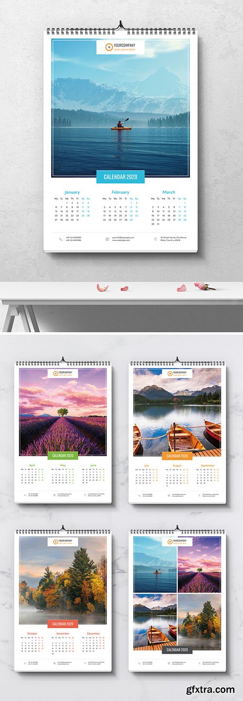 Wall Calendar Layout with Colorful Elements 303669127